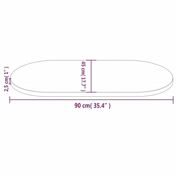 Tischplatte 90x45x2,5 cm Massivholz Kiefer Oval