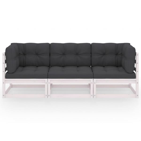 3-Sitzer-Gartensofa mit Kissen Kiefer Massivholz