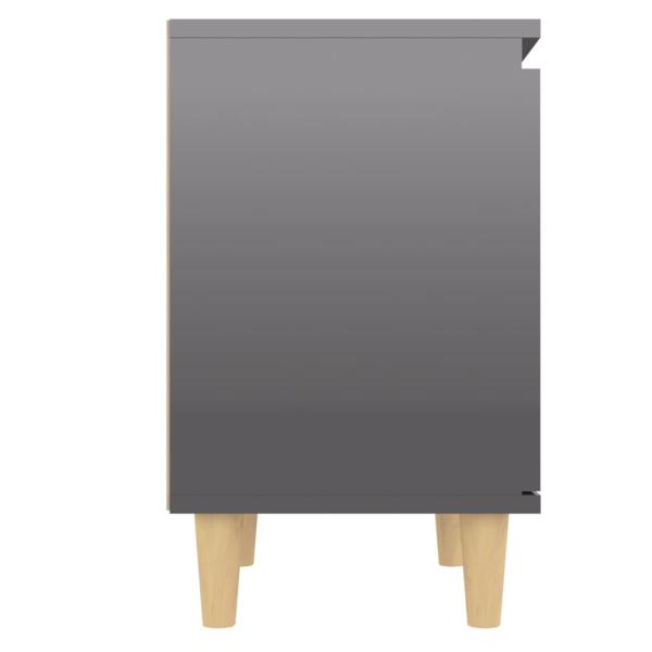 ARDEBO.de - Nachttisch mit Massivholz-Beinen Hochglanz-Grau 40x30x50 cm