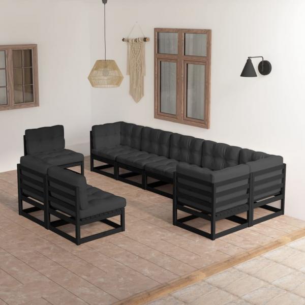 ARDEBO.de - 9-tlg. Garten-Lounge-Set mit Kissen Massivholz Kiefer