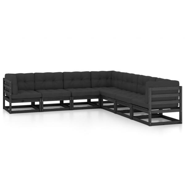 ARDEBO.de - 7-tlg. Garten-Lounge-Set mit Kissen Schwarz Massivholz Kiefer