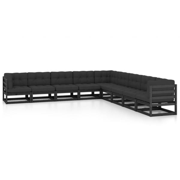 ARDEBO.de - 9-tlg. Garten-Lounge-Set mit Kissen Schwarz Massivholz Kiefer
