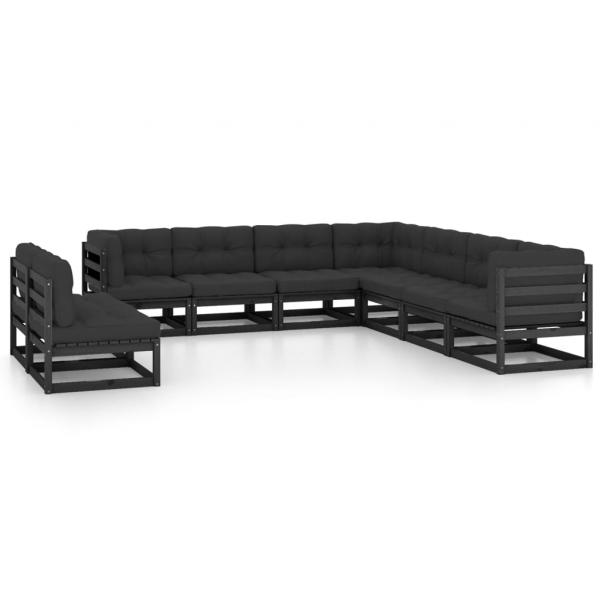 ARDEBO.de - 9-tlg. Garten-Lounge-Set mit Kissen Schwarz Massivholz Kiefer