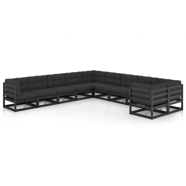 ARDEBO.de - 10-tlg. Garten-Lounge-Set mit Kissen Schwarz Massivholz Kiefer