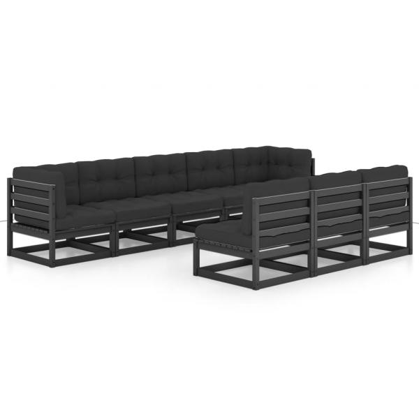 8-tlg. Garten-Lounge-Set mit Kissen Schwarz Massivholz Kiefer
