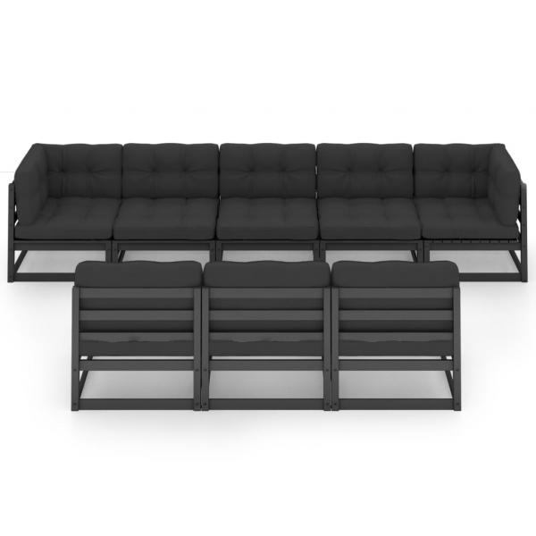 8-tlg. Garten-Lounge-Set mit Kissen Schwarz Massivholz Kiefer