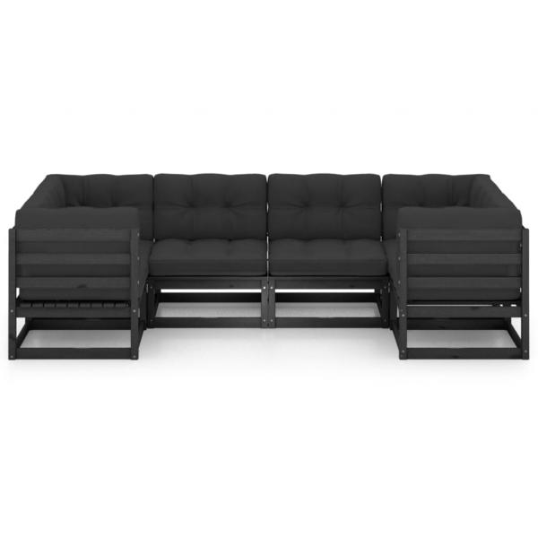 6-tlg. Garten-Lounge-Set mit Kissen Schwarz Massivholz Kiefer