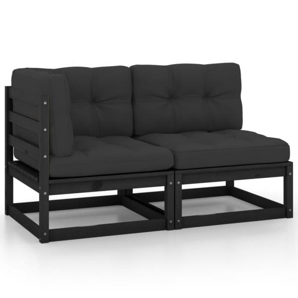 ARDEBO.de - 2-tlg. Garten-Lounge-Set mit Kissen Schwarz Kiefer Massivholz