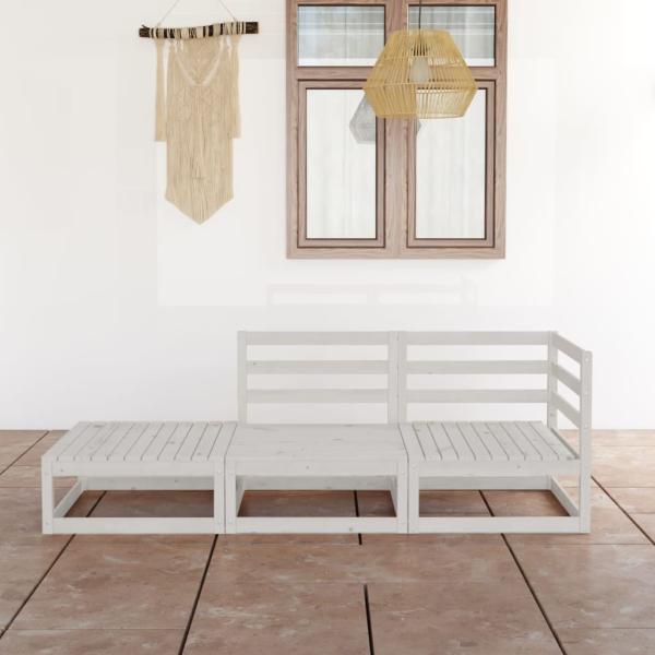 ARDEBO.de - 3-tlg. Garten-Lounge-Set Weiß Massivholz Kiefer