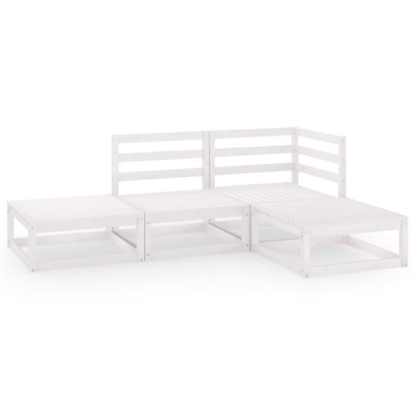 4-tlg. Garten-Lounge-Set Weiß Massivholz Kiefer