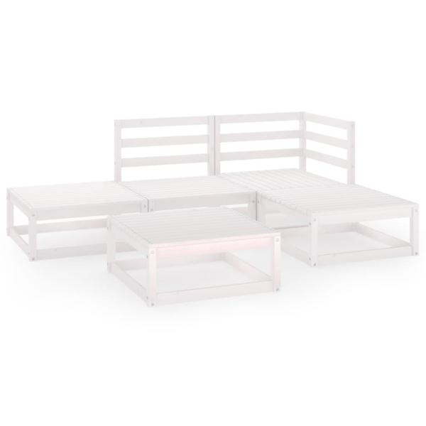 5-tlg. Garten-Lounge-Set Weiß Massivholz Kiefer