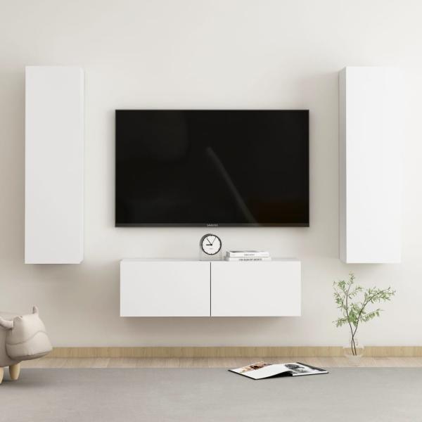 ARDEBO.de - 3-tlg. TV-Schrank-Set Weiß Holzwerkstoff