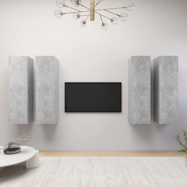 ARDEBO.de - TV-Schränke 4 Stk. Betongrau 30,5x30x110 cm Holzwerkstoff