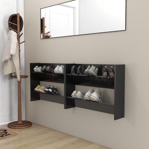 ARDEBO.de - Wand-Schuhschränke 2 Stk. Hochglanz-Schwarz 80x18x60cm
