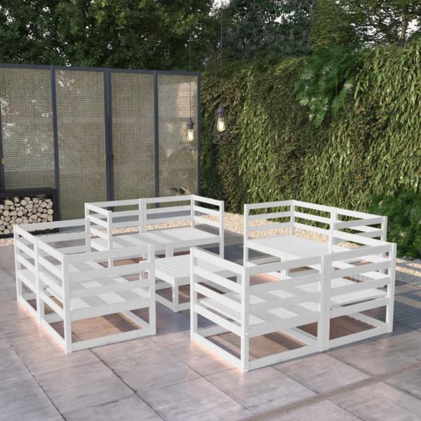 ARDEBO.de - 9-tlg. Garten-Lounge-Set Weiß Kiefer Massivholz