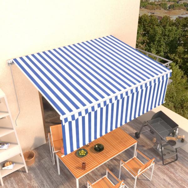 ARDEBO.de - Markise Manuell Einziehbar mit Rollo 4,5x3 m Blau & Weiß