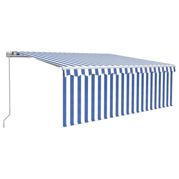 Markise Manuell Einziehbar mit Rollo 4,5x3 m Blau & Weiß