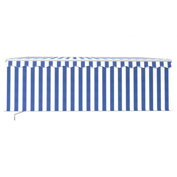 Markise Manuell Einziehbar mit Rollo 4,5x3 m Blau & Weiß
