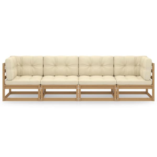 4-Sitzer-Gartensofa mit Kissen Kiefer Massivholz