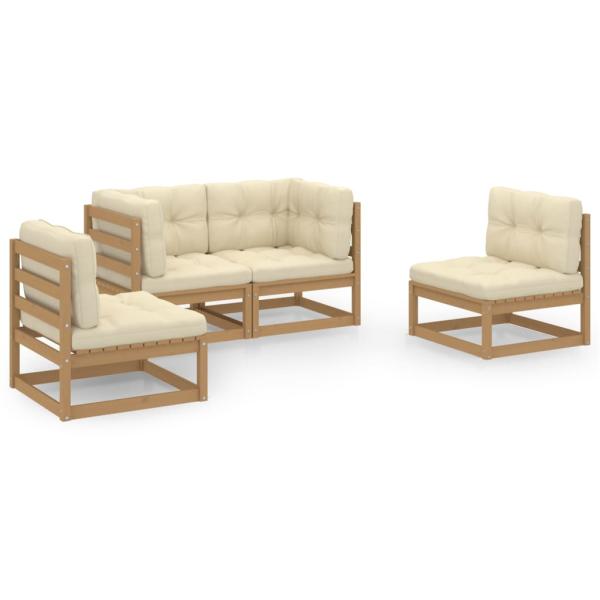 4-tlg. Garten-Lounge-Set mit Kissen Kiefer Massivholz