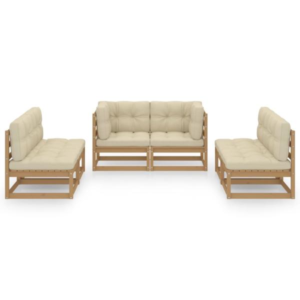 6-tlg. Garten-Lounge-Set mit Kissen Kiefer Massivholz