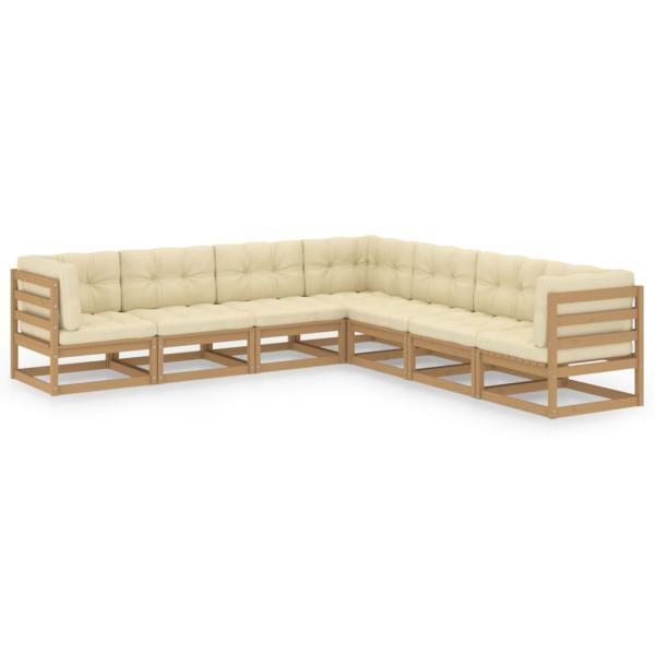 7-tlg. Garten-Lounge-Set mit Kissen Kiefer Massivholz