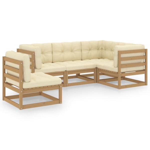 5-tlg. Garten-Lounge-Set mit Kissen Kiefer Massivholz