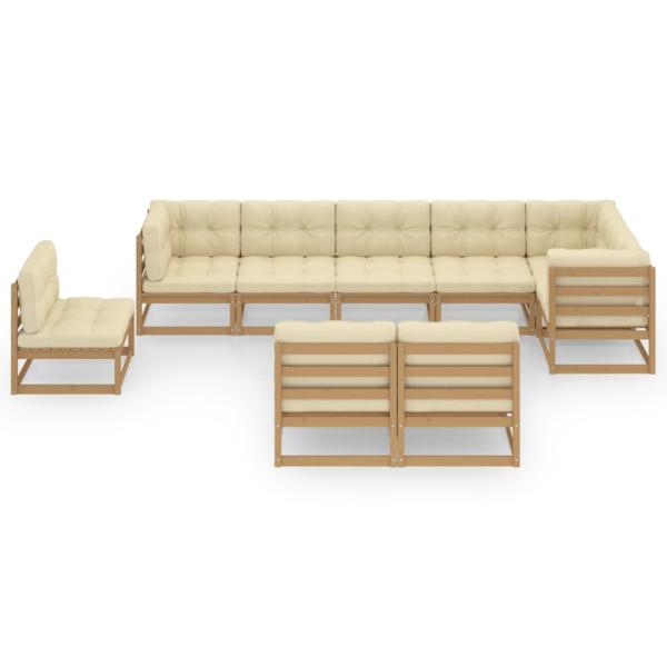 9-tlg. Garten-Lounge-Set mit Kissen Massivholz Kiefer
