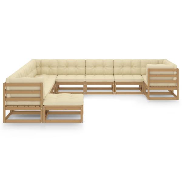 11-tlg. Garten-Lounge-Set mit Kissen Honigbraun Massivholz