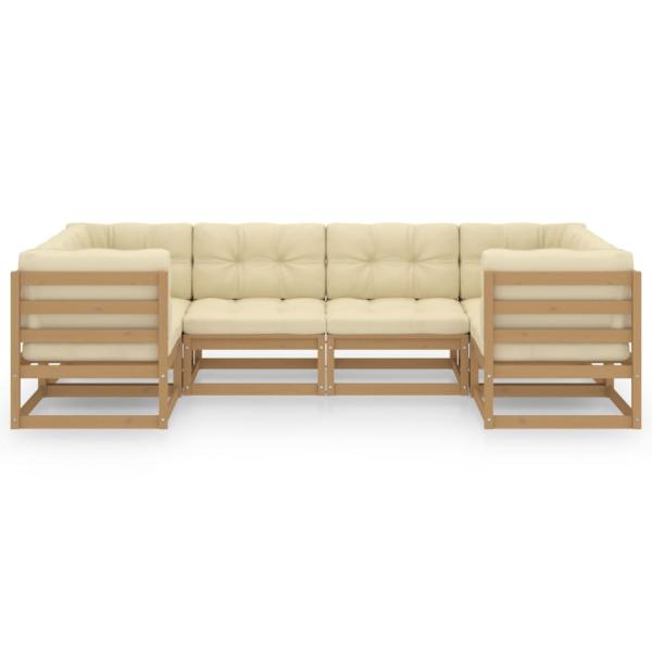 6-tlg Garten-Lounge-Set mit Kissen Honigbraun Massivholz Kiefer
