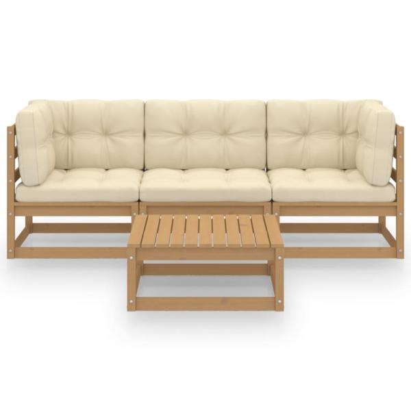 4-tlg. Garten-Lounge-Set mit Kissen Kiefer Massivholz