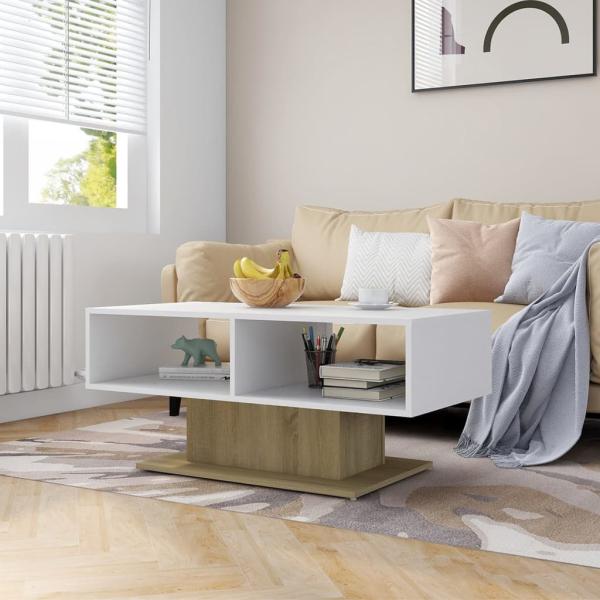 ARDEBO.de - Couchtisch Weiß und Sonoma-Eiche 103,5x50x44,5 cm Holzwerkstoff