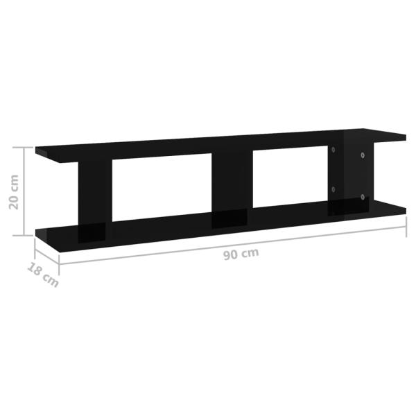 ARDEBO.de - Wandregale 2 Stk. Hochglanz-Schwarz 90x18x20 cm Holzwerkstoff
