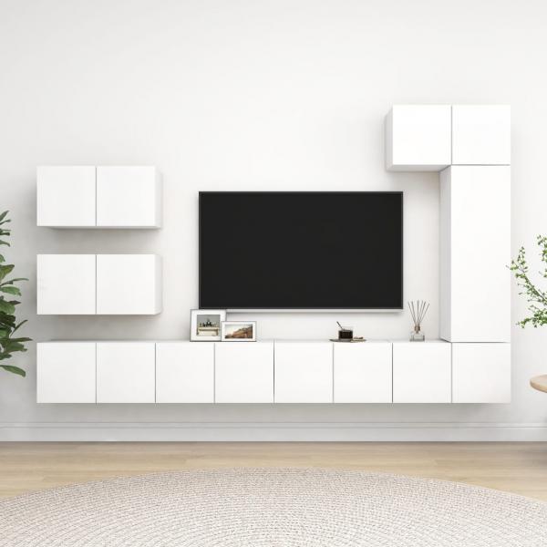 ARDEBO.de - 8-tlg. TV-Schrank-Set Weiß Holzwerkstoff