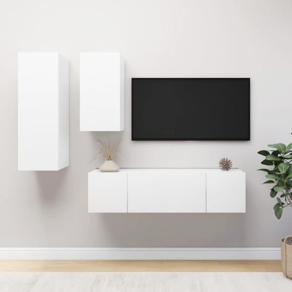 ARDEBO.de - 4-tlg. TV-Schrank-Set Weiß Holzwerkstoff