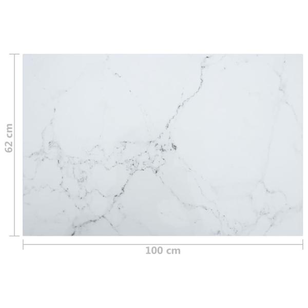 Tischplatte Weiß 100x62 cm 8 mm Hartglas in Marmoroptik