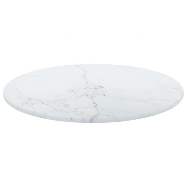 Tischplatte Weiß Ø30x0,8 cm Hartglas in Marmoroptik