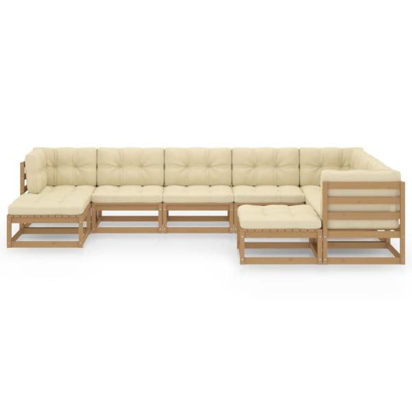 9-tlg Garten-Lounge-Set mit Kissen Honigbraun Massivholz Kiefer