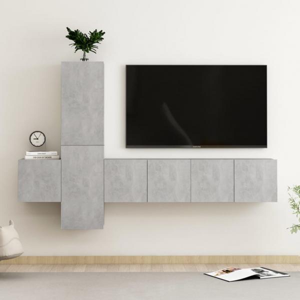 ARDEBO.de - 5-tlg. TV-Schrank-Set Betongrau Holzwerkstoff