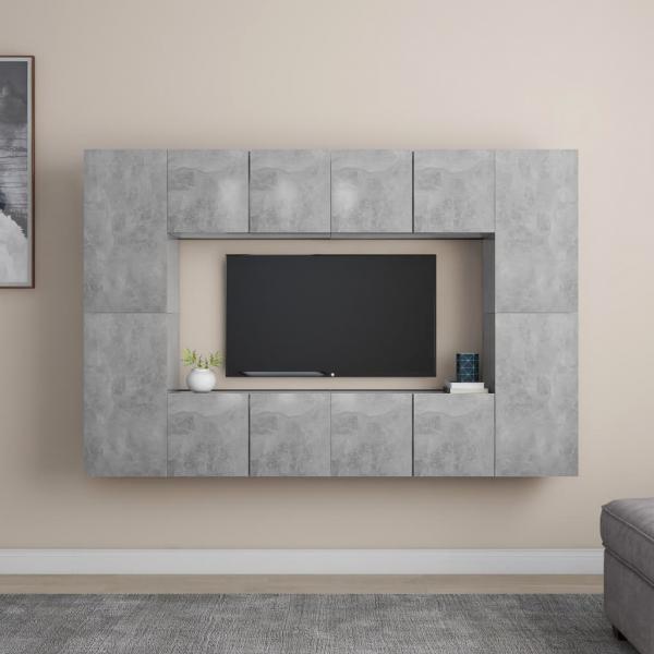 ARDEBO.de - 8-tlg. TV-Schrank-Set Betongrau Holzwerkstoff