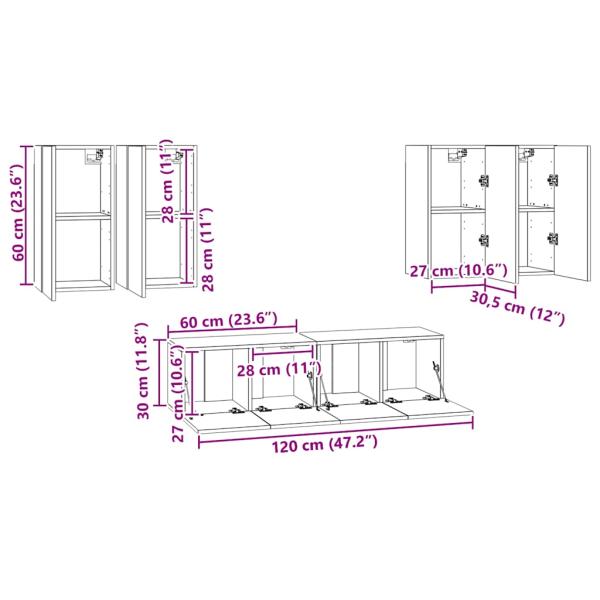 6-tlg. TV-Schrank-Set Betongrau Holzwerkstoff