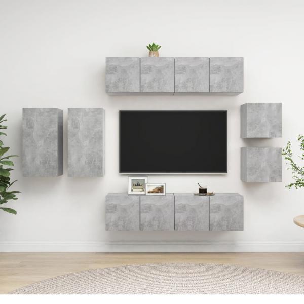 ARDEBO.de - 8-tlg. TV-Schrank-Set Betongrau Holzwerkstoff