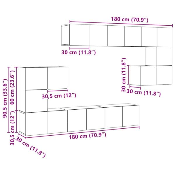 10-tlg. TV-Schrank-Set Betongrau Holzwerkstoff