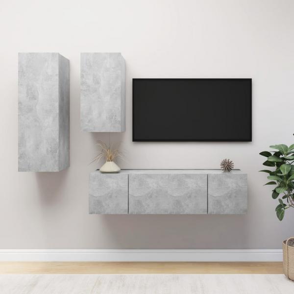 ARDEBO.de - 4-tlg. TV-Schrank-Set Betongrau Holzwerkstoff