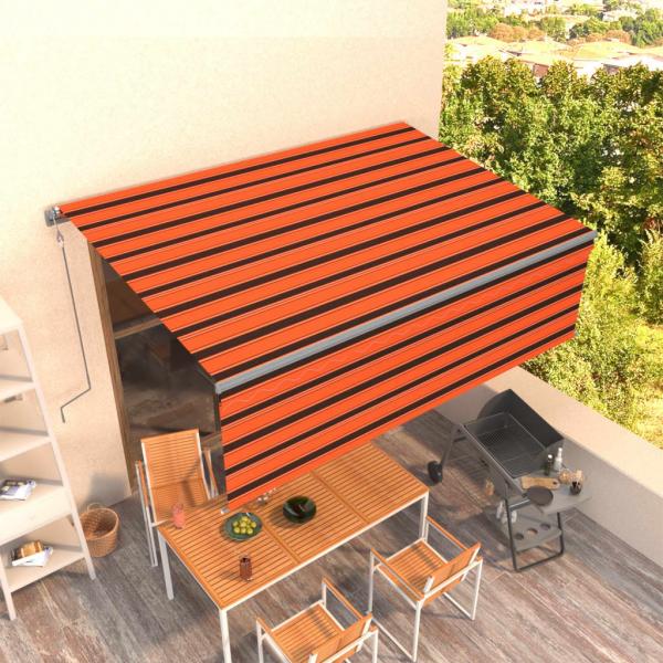 ARDEBO.de - Markise Automatisch Einziehbar mit Volant 4x3m Orange und Braun