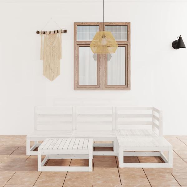 ARDEBO.de - 5-tlg. Garten-Lounge-Set Weiß Massivholz Kiefer
