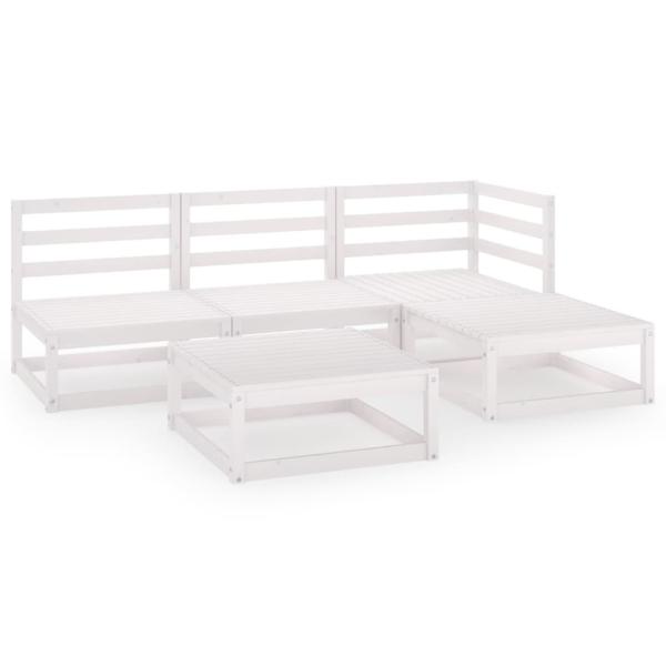 5-tlg. Garten-Lounge-Set Weiß Massivholz Kiefer