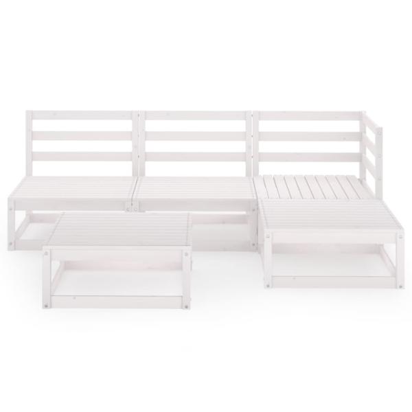 5-tlg. Garten-Lounge-Set Weiß Massivholz Kiefer