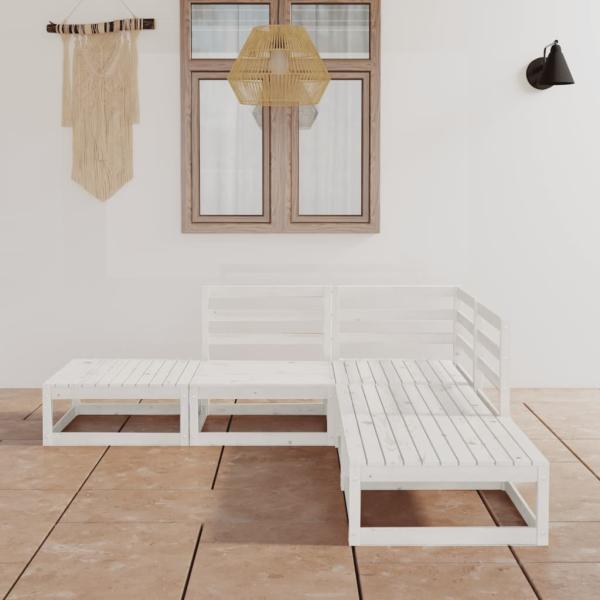 ARDEBO.de - 5-tlg. Garten-Lounge-Set Weiß Massivholz Kiefer