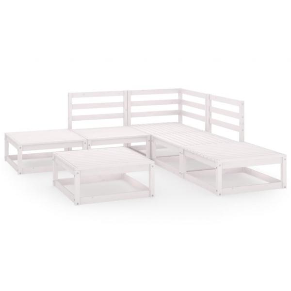6-tlg. Garten-Lounge-Set Weiß Massivholz Kiefer